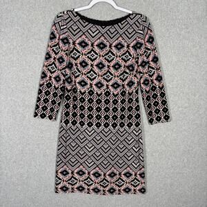 Vince Camuto Dress 4 Black Pink Shift Retro‎ Mod Southwestern Aztec Western Boho